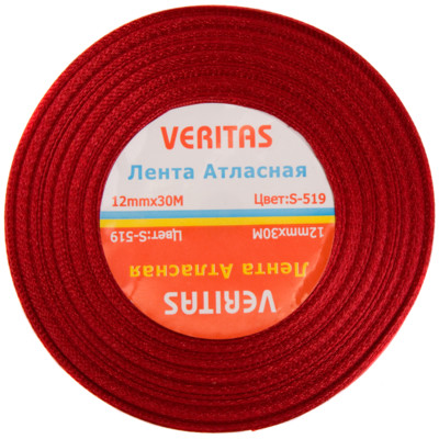 Лента атласная Veritas шир 12мм цв S-519 красный темный (уп 30м) (1)